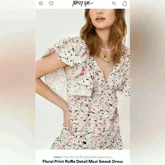 NWT Nasty Gal, Floral Print Ruffle Detail Maxi Smock Dress, Woman’s Size 6 - Picture 9 of 10